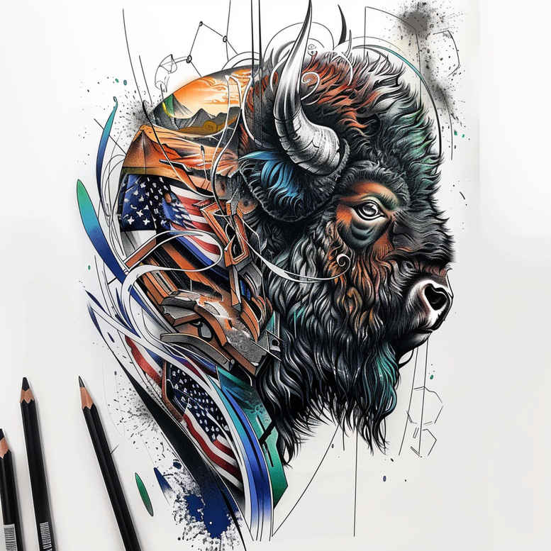 patriotic-ancestor-tattoo – tattoo design ideas free ai generated – realism-depth-perception – for-knee – Gallery: patriotic-inkby-ai