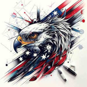 patriotic-fight-symbol-tattoo – tattoo design ideas free ai generated – realism-glowing-edges – for-lower-chest – Gallery: patriotic-inkby-ai