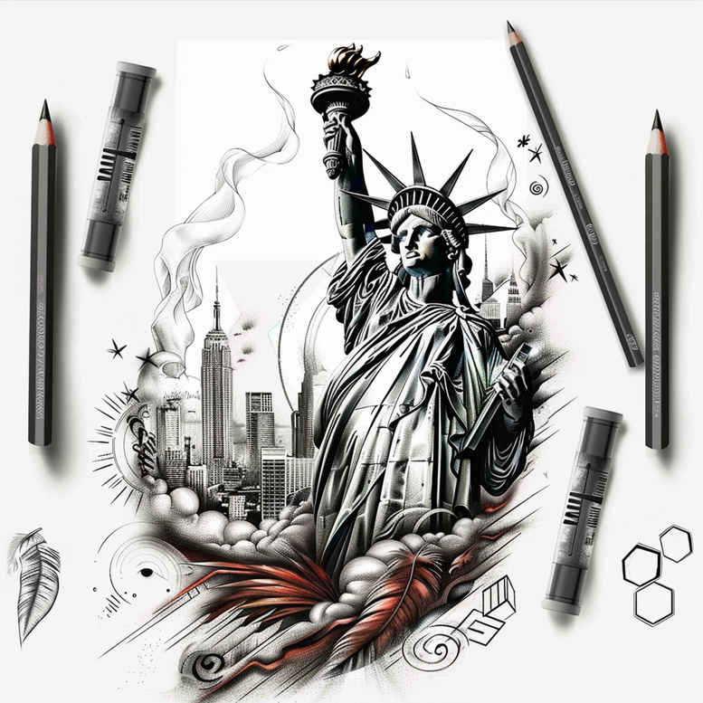 patriotic-fight-symbol-tattoo – tattoo design ideas free ai generated – realism-illusion-of-depth – for-elbow – Gallery: patriotic-inkby-ai