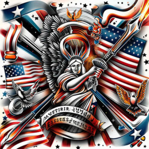patriotic-freedom-fight-tattoo – tattoo design ideas free ai generated – neotraditional-refined-color-palette – for-upper-back – Gallery: patriotic-inkby-ai