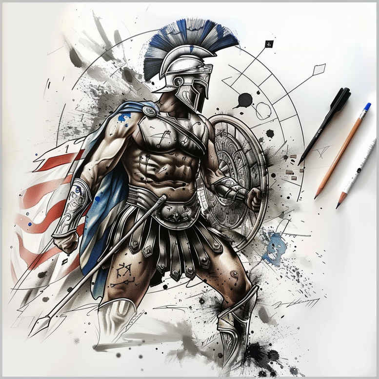 patriotic-freedom-fight-tattoo – tattoo design ideas free ai generated – realism-natural-color-palette – for-upper-shoulder – Gallery: patriotic-inkby-ai