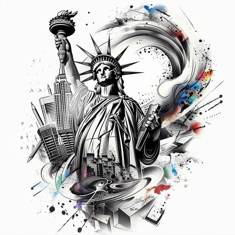patriotic-geometric-tattoo – tattoo design ideas free ai generated – realism-subtle-gradients – for-behind-ear – Gallery: patriotic-inkby-ai