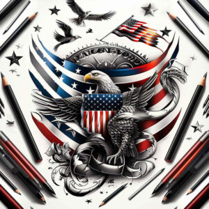 patriotic-history-tattoo – tattoo design ideas free ai generated – neotraditional-bold-color-blocks – for-fingers – Gallery: patriotic-inkby-ai