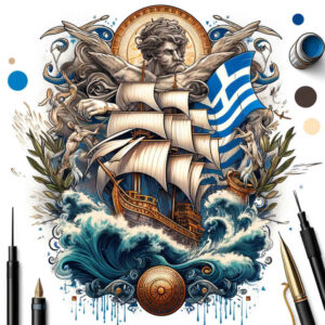 patriotic-ornament-tattoo – tattoo design ideas free ai generated – neotraditional-enhanced-shading – for-collarbone – Gallery: patriotic-inkby-ai