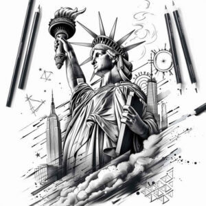 patriotic-pattern-tattoo – tattoo design ideas free ai generated – surrealism-fragmentation – for-forearm – Gallery: patriotic-inkby-ai