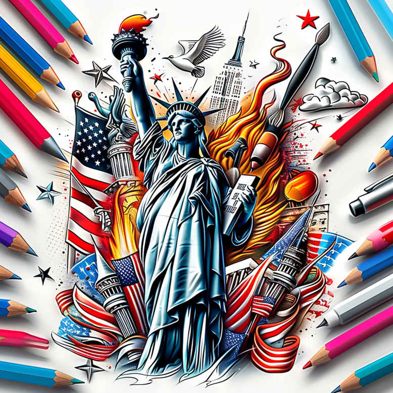 patriotic-sign-tattoo – tattoo design ideas free ai generated – surrealism-fantastical – for-upper-chest – Gallery: patriotic-inkby-ai
