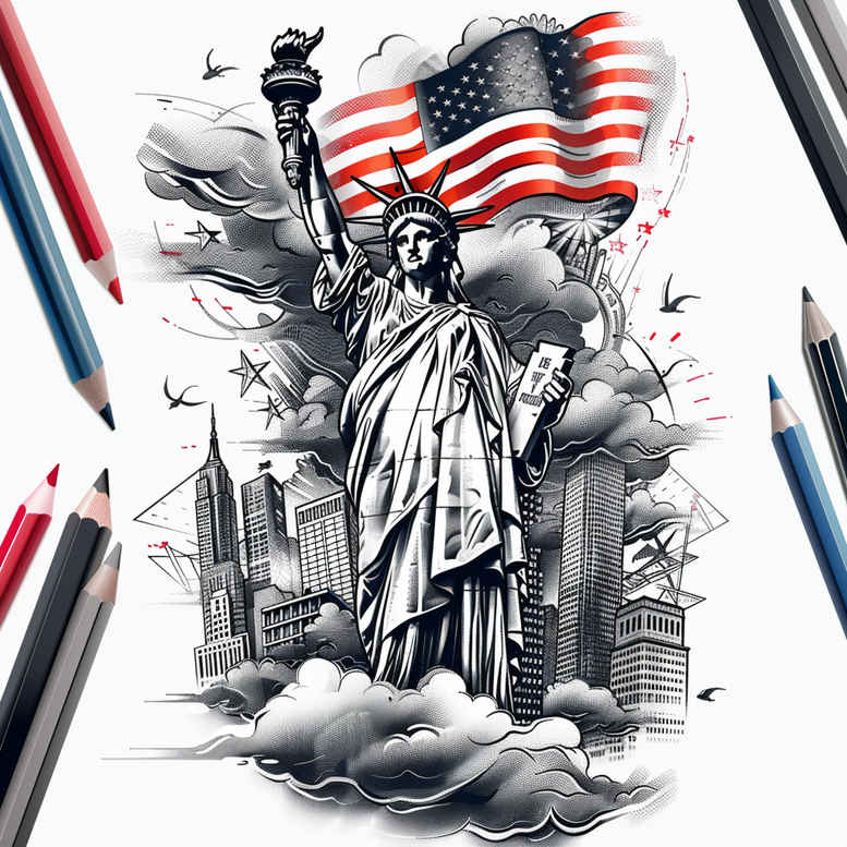 patriotic-strength-tattoo – tattoo design ideas free ai generated – realism-natural-tones – for-shin – Gallery: patriotic-inkby-ai