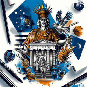 patriotic tattoo design ideas Surrealism vibrant contrasts colors for lower thigh