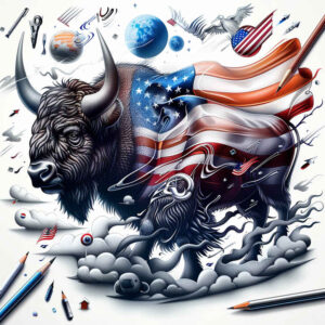 patriotic tattoo design ideas Surrealism melting forms flag for full back