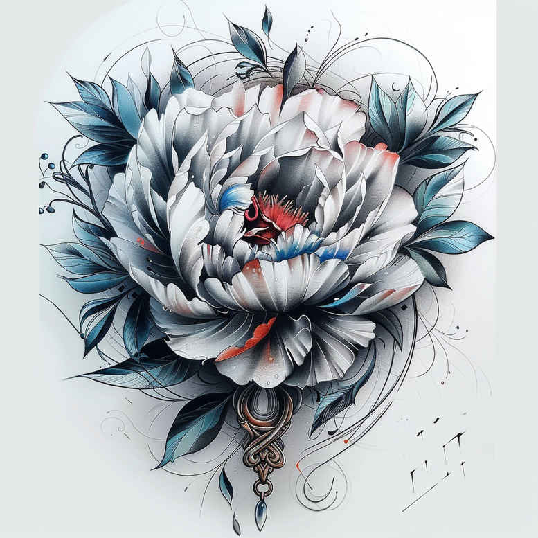 bold-contour-peony-tattoo – tattoo design ideas free ai generated – micro-tattoo – for-lower-arm – Gallery: peonies-inkby-ai