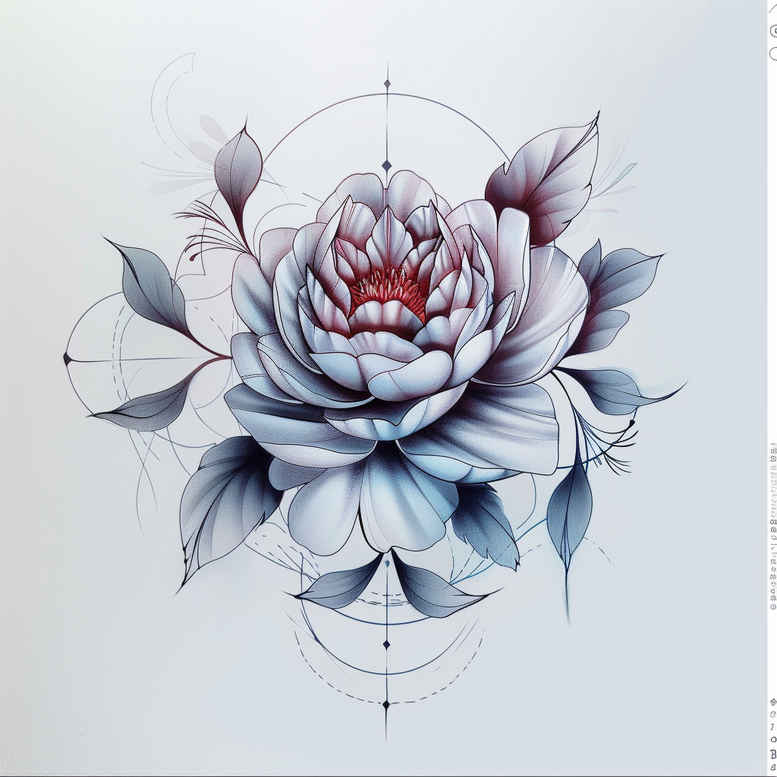 colorful-peony-tattoo – tattoo design ideas free ai generated – dotwork – for-abdomen – Gallery: peonies-inkby-ai