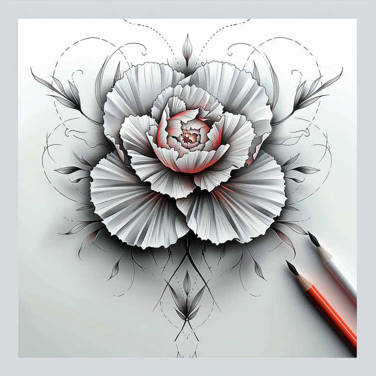 geometric-peony-tattoo – tattoo design ideas free ai generated – basic – for-temple – Gallery: peonies-inkby-ai