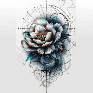 geometric-peony-tattoo – tattoo design ideas free ai generated – clean-shape – for-sternum – Gallery: peonies-inkby-ai