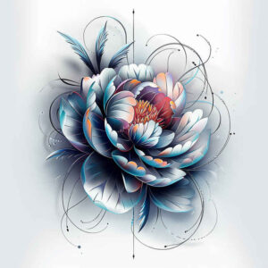 geometric-peony-tattoo – tattoo design ideas free ai generated – thin-script – for-wrist – Gallery: peonies-inkby-ai