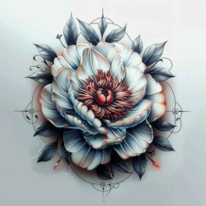 harmony-symbol-peony-tattoo – tattoo design ideas free ai generated – clean-lines – for-side-torso – Gallery: peonies-inkby-ai