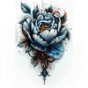 nature-motif-peony-tattoo – tattoo design ideas free ai generated – no-shading – for-abdomen – Gallery: peonies-inkby-ai