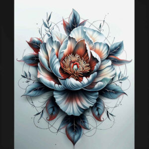 ornamental-peony-tattoo – tattoo design ideas free ai generated – no-fill – for-lower-leg – Gallery: peonies-inkby-ai