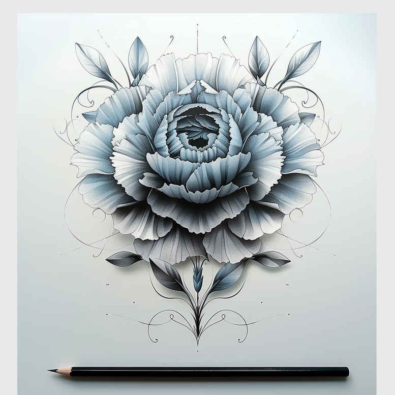 ornamental-peony-tattoo – tattoo design ideas free ai generated – soft-curve – for-side – Gallery: peonies-inkby-ai