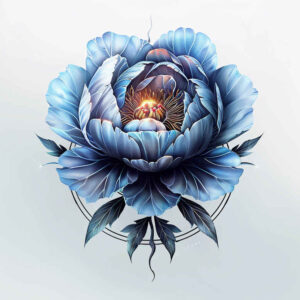 pastel-color-peony-tattoo – tattoo design ideas free ai generated – minimalist – for-thigh – Gallery: peonies-inkby-ai