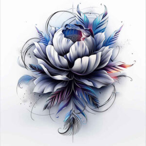 peony-abstract-tattoo – tattoo design ideas free ai generated – thin-script – for-scapula – Gallery: peonies-inkby-ai