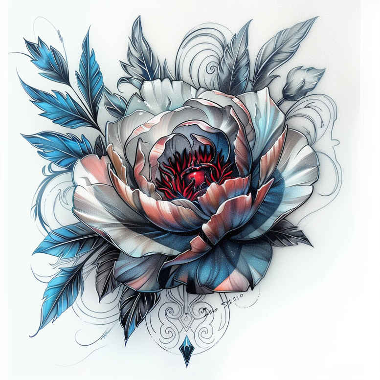 peony-artistic-tattoo – tattoo design ideas free ai generated – soft-touch – for-knee – Gallery: peonies-inkby-ai