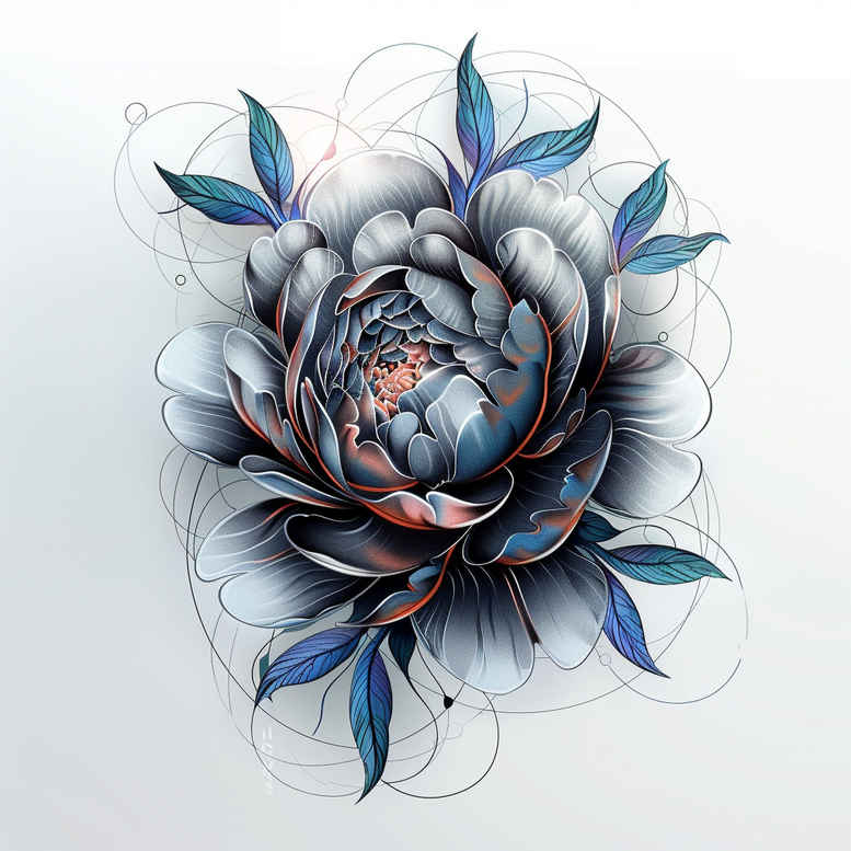 peony-colorful-tattoo – tattoo design ideas free ai generated – simple-icon – for-shoulder-blade – Gallery: peonies-inkby-ai