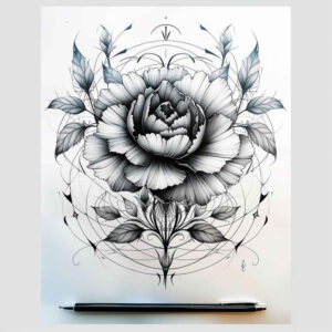 peony-detailed-tattoo – tattoo design ideas free ai generated – silent – for-lower-leg – Gallery: peonies-inkby-ai