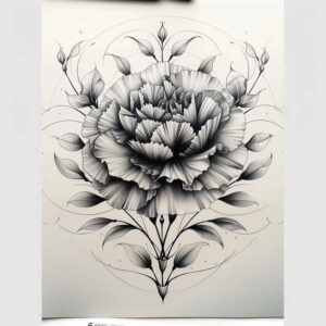 peony-elegant-tattoo – tattoo design ideas free ai generated – pure-outline – for-lower-back – Gallery: peonies-inkby-ai