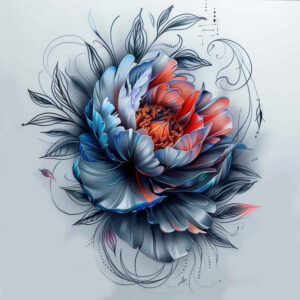 peony-traditional-tattoo – tattoo design ideas free ai generated – pure-design – for-upper-thigh – Gallery: peonies-inkby-ai