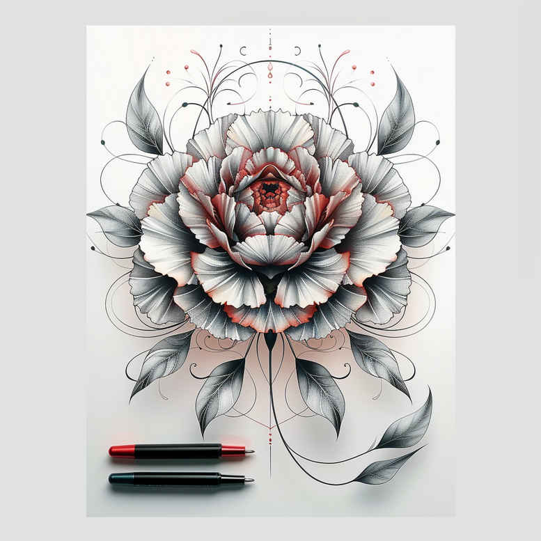 realistic-peony-tattoo – tattoo design ideas free ai generated – tiny-motif – for-hand – Gallery: peonies-inkby-ai