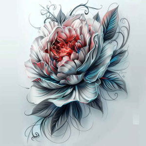 peonies tattoo design ideas Surrealism hyperreal details for ankle