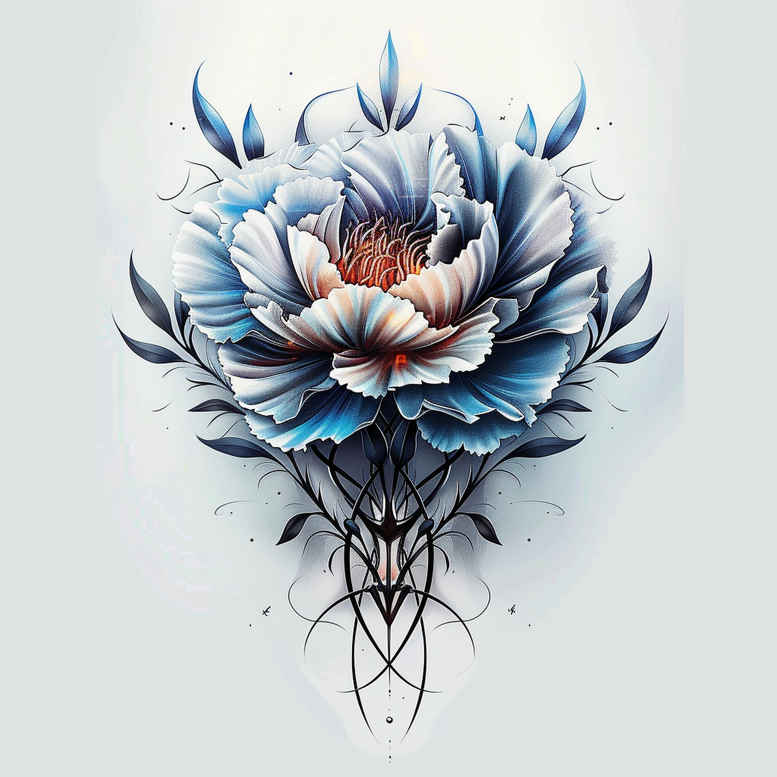 peonies tattoo design ideas Surrealism unreal luminous symbol of strength