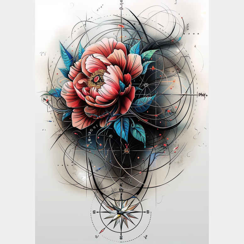 peonies tattoo design ideas Surrealism fluid forms natural for shin