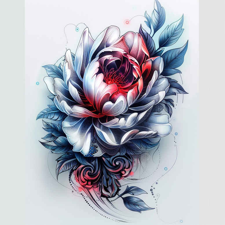 peonies tattoo design ideas bold color ornamental for lower leg