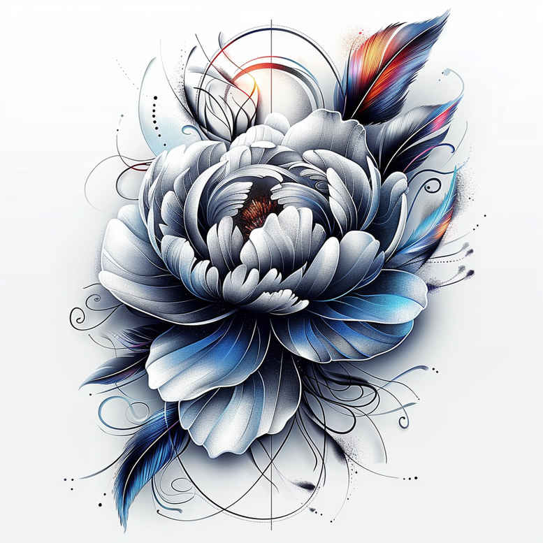 peonies tattoo design ideas Realism blended gradients outline for back shoulder