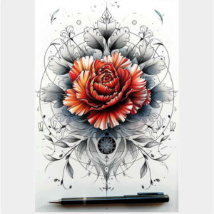 peonies tattoo design ideas Surrealism fantastical elements thin lines represents courage