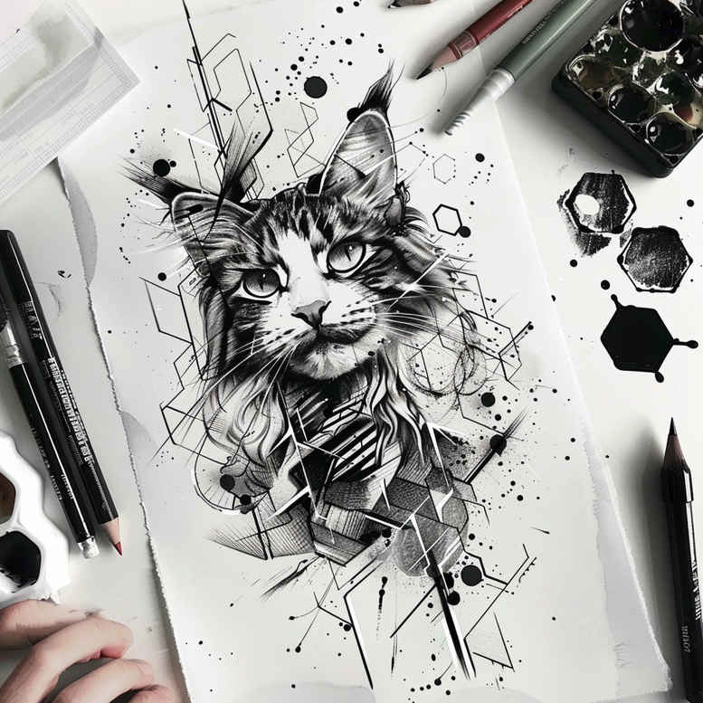 pets-tattoo-ideas – tattoo design ideas free ai generated – monochrome – for-back-shoulder – Gallery: pets-inkby-ai