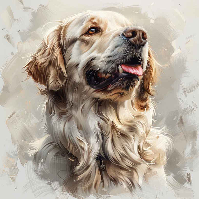 Dog portrait in black and grey ink, watercolor-style shading; tattoo project idea; cover-up: not ideal.