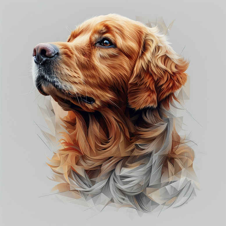 Color dog portrait tattoo design concept with warm brown and cream fur; project, suitable for cover-up.