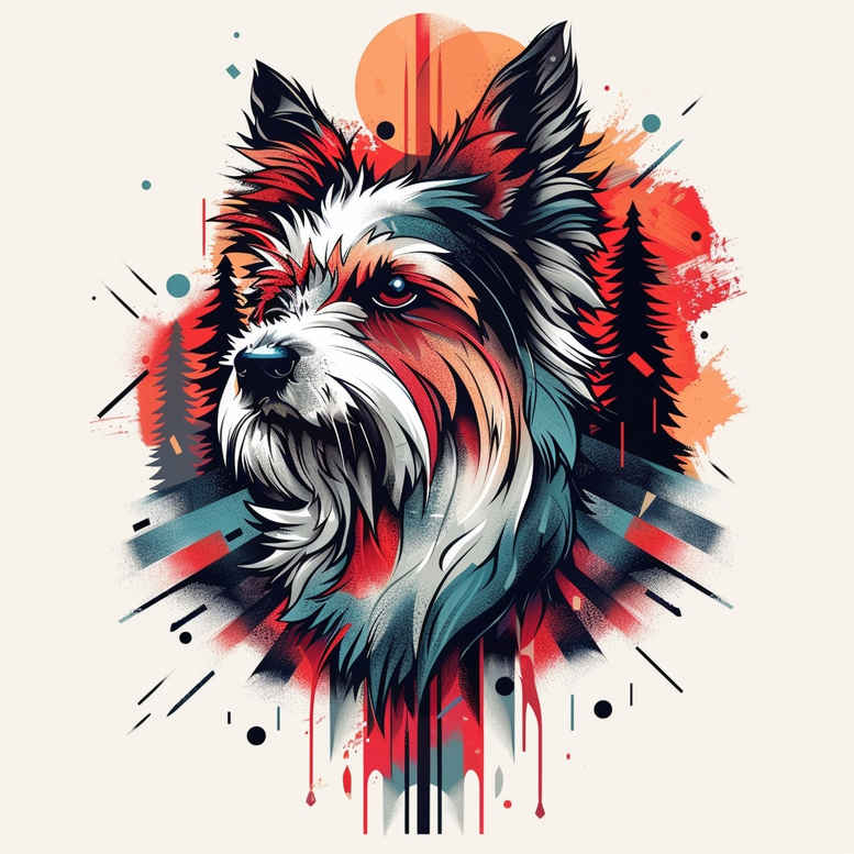 Dog portrait in vibrant watercolor tones; project concept; not ideal for cover-up.