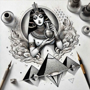 pharaoh-and-egyptian-gods – tattoo design ideas free ai generated – neotraditional-contoured-forms – for-behind-ear – Gallery: pharaoh-inkby-ai