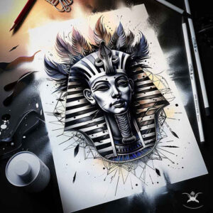 pharaoh-and-mythology – tattoo design ideas free ai generated – realism-reflection-effect – for-full-back – Gallery: pharaoh-inkby-ai
