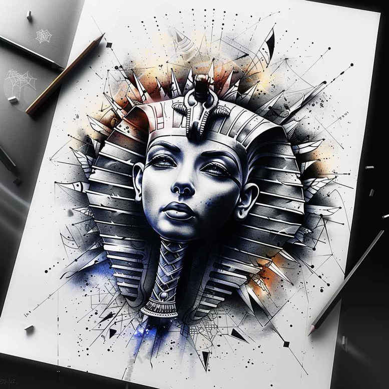 pharaoh-and-mythology – tattoo design ideas free ai generated – surrealism-visionary – for-stomach – Gallery: pharaoh-inkby-ai