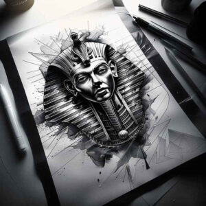 pharaoh-in-art – tattoo design ideas free ai generated – neotraditional-contrasting-colors – for-knee – Gallery: pharaoh-inkby-ai