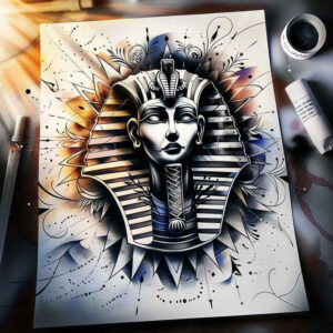pharaoh-power-symbol – tattoo design ideas free ai generated – neotraditional-expressive-lines – for-back – Gallery: pharaoh-inkby-ai
