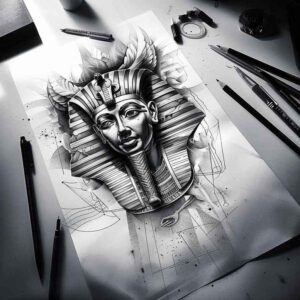 pharaoh-power-symbol – tattoo design ideas free ai generated – realism-blended-gradients – for-scapula – Gallery: pharaoh-inkby-ai