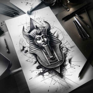 pharaoh-realistic-tattoo – tattoo design ideas free ai generated – surrealism-distorted-perspective – for-outer-arm – Gallery: pharaoh-inkby-ai