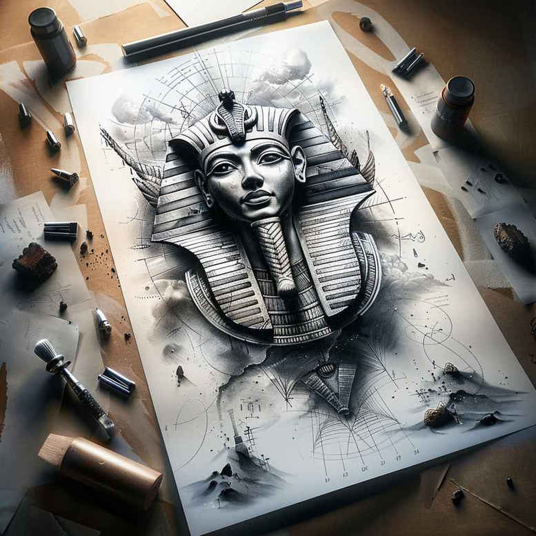 pharaoh-spirituality – tattoo design ideas free ai generated – realism-depth-realism – for-heel – Gallery: pharaoh-inkby-ai