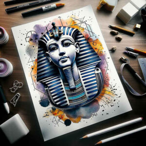 pharaoh-wealth-symbol – tattoo design ideas free ai generated – realism-focal-blur – for-lower-leg – Gallery: pharaoh-inkby-ai