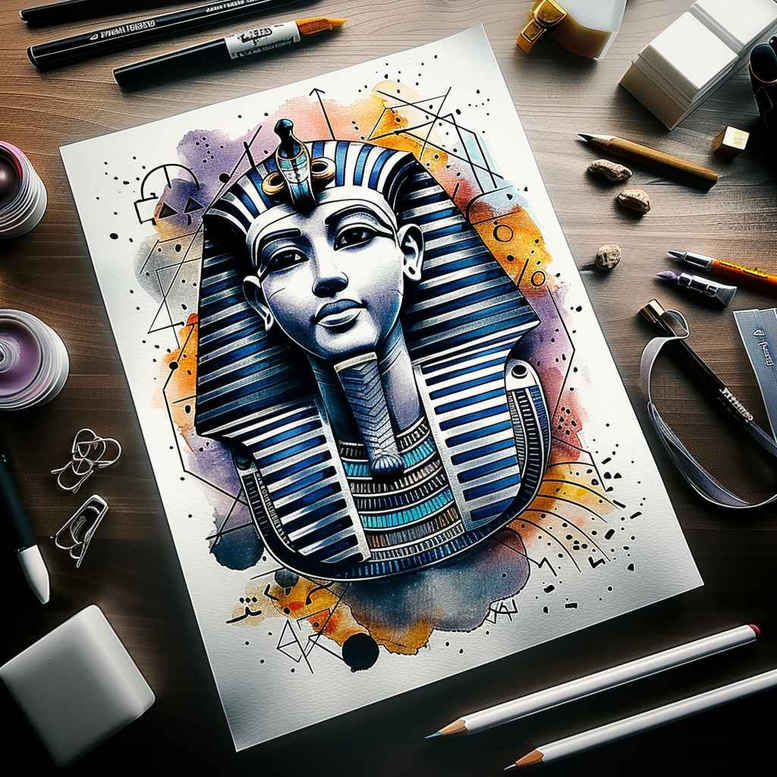 pharaoh-wealth-symbol – tattoo design ideas free ai generated – realism-focal-blur – for-lower-leg – Gallery: pharaoh-inkby-ai